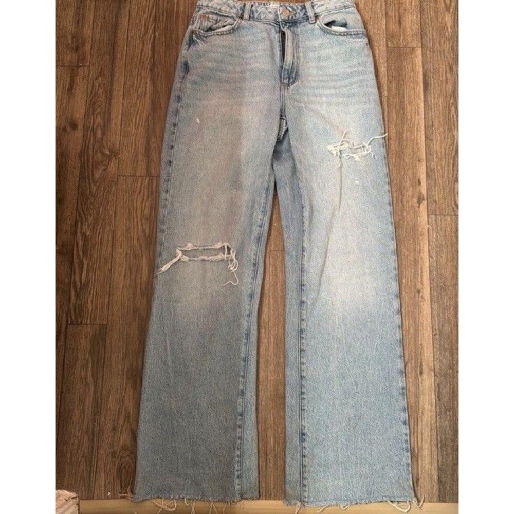 Garage Denim Light Wash Wide Leg Jeans Distressed Y2K High Waisted Ripped Size 5